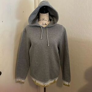 Opening Ceremony Gray Glitter Design Logo Hoodie Drawstring Sweatshirt Casual